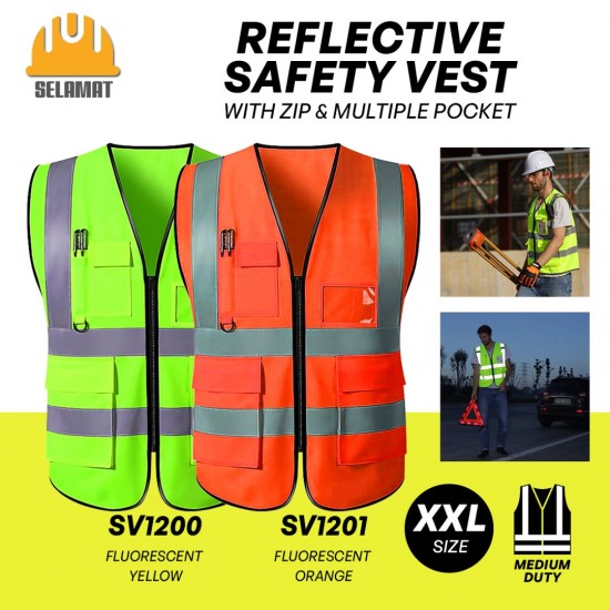 Selamat SV1200 (Yellow)/SV1201 (Orange) Reflective Safety Vest With Zip & Multiple Pocket - Size XXL Selamat SV1200 (Yellow)/SV1201 (Orange) Reflective Safety Vest With Zip & Multiple Pocket - Size XXL