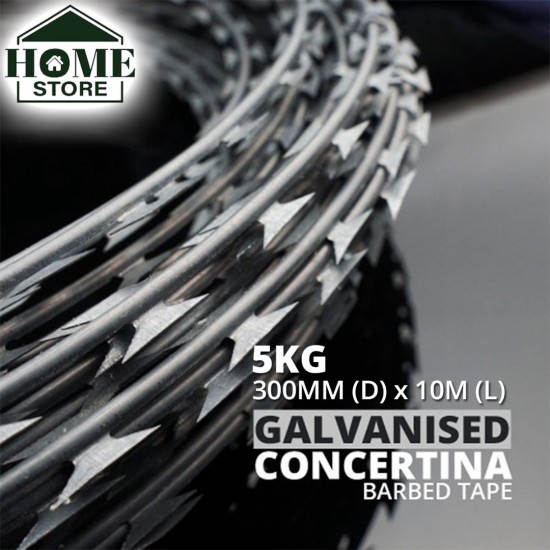 Home Store Galvanised Concertina Razor Barbed Tape Wire 5KG 300MM (D) x 10M (L) Home Store Galvanised Concertina Razor Barbed Tape Wire 5KG 300MM (D) x 10M (L)