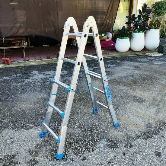 Home Store Aluminium Multipurpose Household Ladder 3 Step 3FT Extended 'A' Shape to 4.7FT, Straight Length 9.5FT