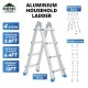 Home Store Aluminium Multipurpose Household Ladder 4 Step 3.8FT Extended 'A' Shape to 6.4FT, Straight Length 13FT