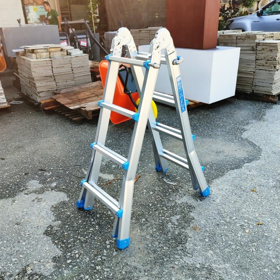 Home Store Aluminium Multipurpose Household Ladder 4 Step 3.8FT Extended 'A' Shape to 6.4FT, Straight Length 13FT