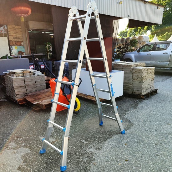 Home Store Aluminium Multipurpose Household Ladder 4 Step 3.8FT Extended 'A' Shape to 6.4FT, Straight Length 13FT