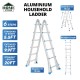 Home Store Aluminium Multipurpose Household Ladder 6 Step 5.5FT Extended 'A' Shape to 9.9FT, Straight Length 20FT