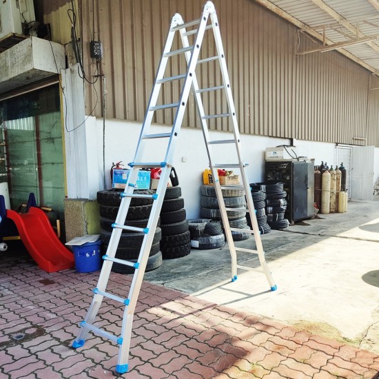 Home Store Aluminium Multipurpose Household Ladder 6 Step 5.5FT Extended 'A' Shape to 9.9FT, Straight Length 20FT