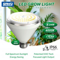 SANSI 24W IP66 LED Grow Light Bulb 4000K Daylight Full Spectrum E27 Waterproof Protection And Sunlight White Grow Light Lamp For Indoor Garden Houseplants/Greenhouse
