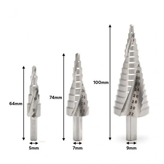 Home Store 3PCS HSS Step Drill Bit Set Hole Saw (4-12MM, 4-20MM, 4-32MM) Home Store 3PCS HSS Step Drill Bit Set Hole Saw (4-12MM, 4-20MM, 4-32MM)