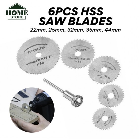 Home Store Mini Saw Blades Rotary Tool HSS Circular Saw Cutting Disc 22MM/ 25MM/ 32MM/ 35MM/ 44MM (D) x 6.35MM (BD) x 0.8MM (T) - 6PCS/SET Home Store Mini Saw Blades Rotary Tool HSS Circular Saw Cutting Disc 22MM/ 25MM/ 32MM/ 35MM/ 44MM (D) x 6.35MM (BD) x 0.8MM (T) - 6PCS/SET