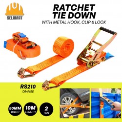 Selamat RS210 Polyester Ratchet Tie Down Strap Heavy Duty Cargo Belt With Metal Hook, Clip & Lock 50MM (W) x 10M (L) - 2TON