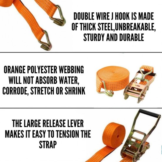 Selamat RS210 Polyester Ratchet Tie Down Strap Heavy Duty Cargo Belt With Metal Hook, Clip & Lock 50MM (W) x 10M (L) - 2TON