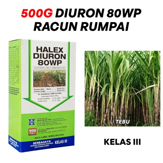 500G Halex Diuron 80WP Serbuk Bancuh Racun Rumpai, Tebu (Kelas III) 500G Halex Diuron 80WP Serbuk Bancuh Racun Rumpai, Tebu (Kelas III)