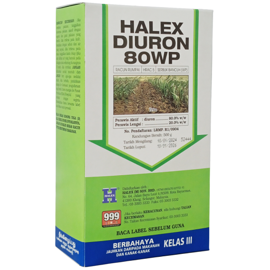500G Halex Diuron 80WP Serbuk Bancuh Racun Rumpai, Tebu (Kelas III) 500G Halex Diuron 80WP Serbuk Bancuh Racun Rumpai, Tebu (Kelas III)