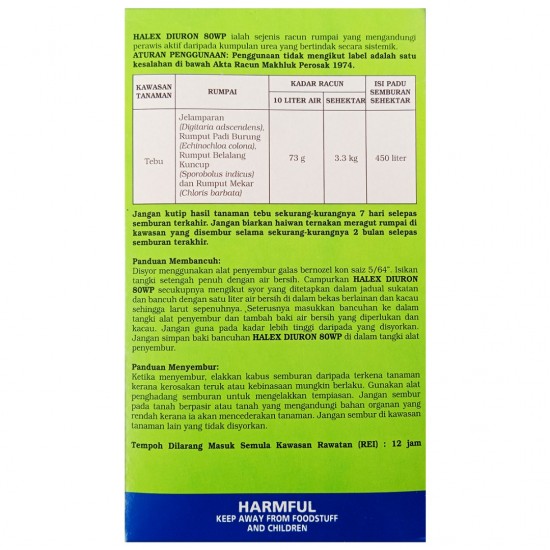 500G Halex Diuron 80WP Serbuk Bancuh Racun Rumpai, Tebu (Kelas III) 500G Halex Diuron 80WP Serbuk Bancuh Racun Rumpai, Tebu (Kelas III)