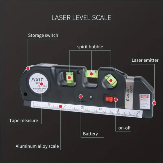 Home Store LL100/LL101 Fixit Laser LevelPro3 4 in 1 Multipurpose Laser Level With 3 Level Laser Vertical, Cross, Horizontal Home Store LL100/LL101 Fixit Laser LevelPro3 4 in 1 Multipurpose Laser Level With 3 Level Laser Vertical, Cross, Horizontal