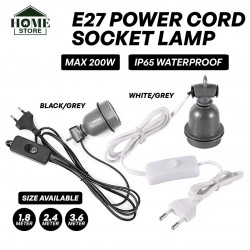 Home Store E27 Power Cord Socket Lamp Cable High Temperature IP65 Waterproof With Euro Type Plug Max 200W 1.8M/ 2.4M/ 3.6M (Black/Grey, White/Grey)