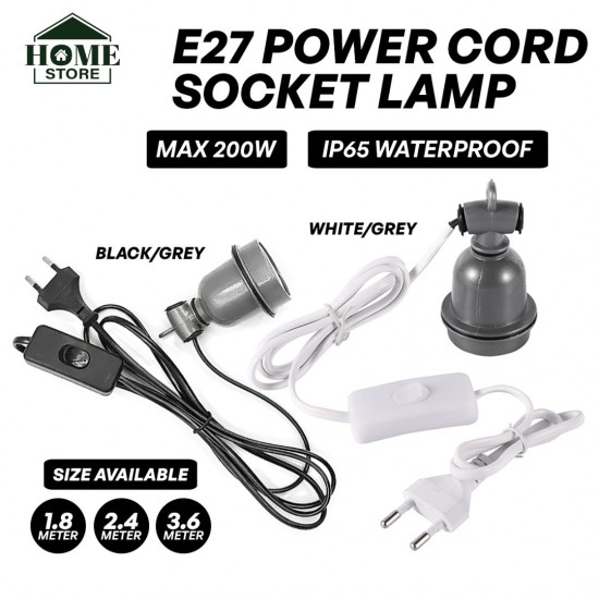 Home Store E27 Power Cord Socket Lamp Cable High Temperature IP65 Waterproof With Euro Type Plug Max 200W 1.8M/ 2.4M/ 3.6M (Black/Grey, White/Grey) Home Store E27 Power Cord Socket Lamp Cable High Temperature IP65 Waterproof With Euro Type Plug Max 200W 1.8M/ 2.4M/ 3.6M (Black/Grey, White/Grey)