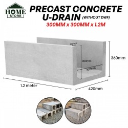 Precast U-Drain Without Dry Weather Flow 300MM x 300MM x 1.2M