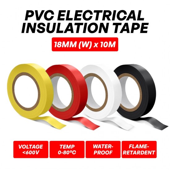 Mileqi PVC Electrical Insulation Tape 18MM (W) x 10M (L) x 0.13MM (T) - Black, Red, White, Yellow Mileqi PVC Electrical Insulation Tape 18MM (W) x 10M (L) x 0.13MM (T) - Black, Red, White, Yellow