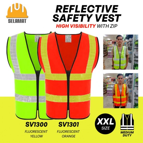 Selamat SV1300 (Fluorescent Yellow)/SV1301 (Fluorescent Orange) High Visibility Reflective Safety Vest With Zip - Size XXL Selamat SV1300 (Fluorescent Yellow)/SV1301 (Fluorescent Orange) High Visibility Reflective Safety Vest With Zip - Size XXL
