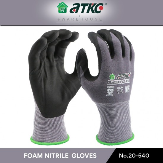 ATKC® MaxGlove 20-540 Grey Black Nitrile Safety Gloves Spandex Knit Shell - M / L / XL ATKC® MaxGlove 20-540 Grey Black Nitrile Safety Gloves Spandex Knit Shell - M / L / XL