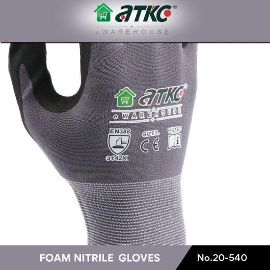ATKC® MaxGlove 20-540 Grey Black Nitrile Safety Gloves Spandex Knit Shell - M / L / XL ATKC® MaxGlove 20-540 Grey Black Nitrile Safety Gloves Spandex Knit Shell - M / L / XL