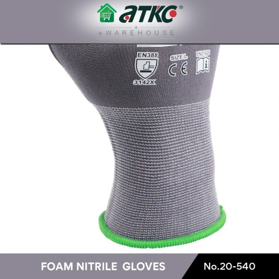 ATKC® MaxGlove 20-540 Grey Black Nitrile Safety Gloves Spandex Knit Shell - M / L / XL ATKC® MaxGlove 20-540 Grey Black Nitrile Safety Gloves Spandex Knit Shell - M / L / XL