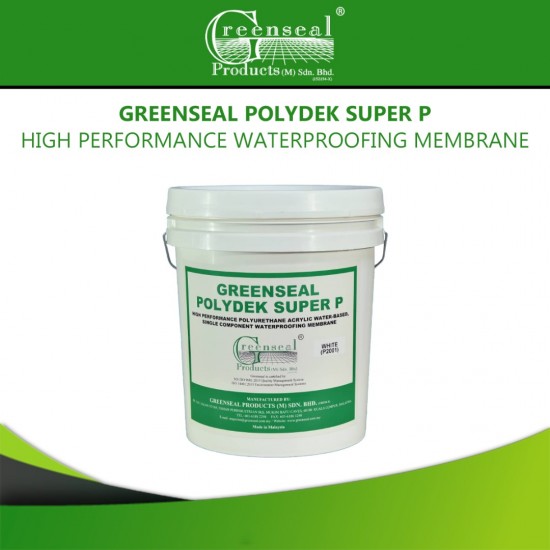 Greenseal Polydek Super P High Performance Polyurethane Acrylic Water-Based Single Component Waterproofing Membrane 20L (Grey/White) Greenseal Polydek Super P High Performance Polyurethane Acrylic Water-Based Single Component Waterproofing Membrane 20L (Grey/White)