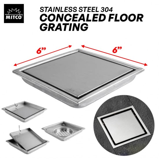Mitco MT773SS Square Concealed Floor Grating 6'' x 6'' - Stainless Steel 304 Mitco MT773SS Square Concealed Floor Grating 6'' x 6'' - Stainless Steel 304