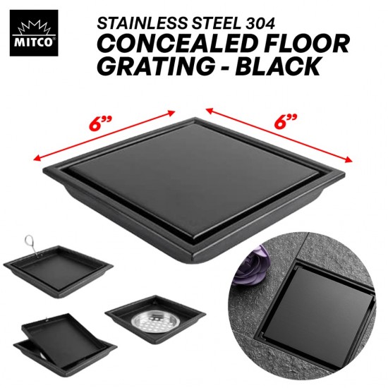 Mitco MT773BK Square Concealed Floor Grating 6'' x 6'' Stainless Steel 304 - Black Mitco MT773BK Square Concealed Floor Grating 6'' x 6'' Stainless Steel 304 - Black
