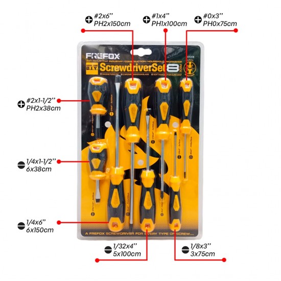 CN 'FREFOX' 603208 Premium Quality Screwdriver Set 8 Piece CN 'FREFOX' 603208 Premium Quality Screwdriver Set 8 Piece