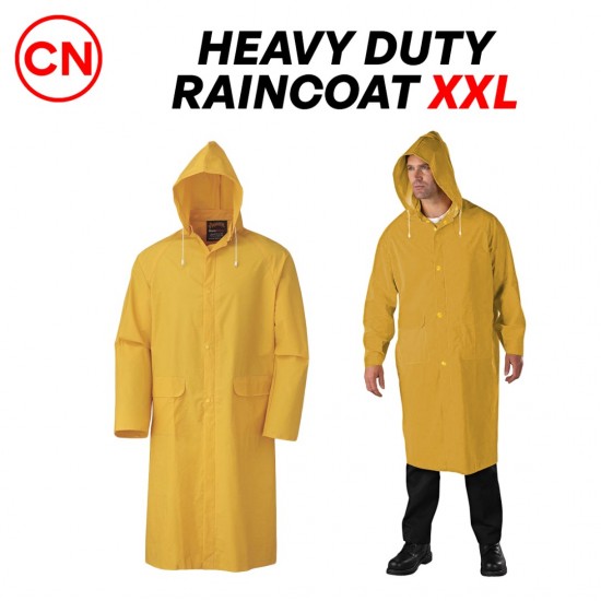 CN Heavy Duty Long Knee Yellow Raincoat With Hood & 2 Pockets XXL Size