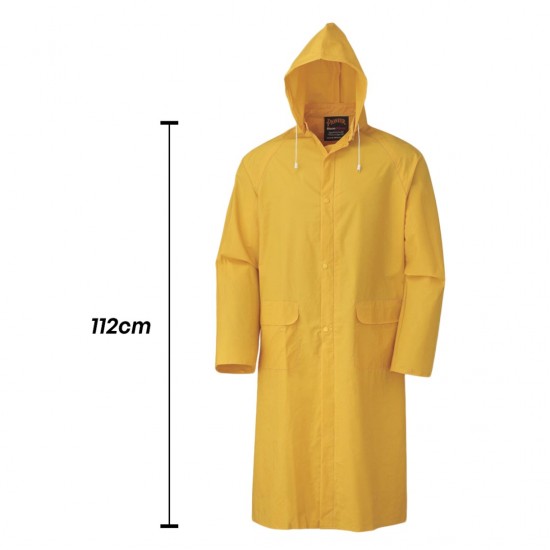 CN Heavy Duty Long Knee Yellow Raincoat With Hood & 2 Pockets XXL Size