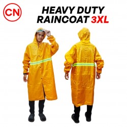 CN 'JIAOXIALA' Heavy Duty Long Knee Yellow Raincoat With Hood & Reflective Safety Stripes 3XL Size
