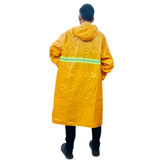 CN 'JIAOXIALA' Heavy Duty Long Knee Yellow Raincoat With Hood & Reflective Safety Stripes 3XL Size CN 'JIAOXIALA' Heavy Duty Long Knee Yellow Raincoat With Hood & Reflective Safety Stripes 3XL Size