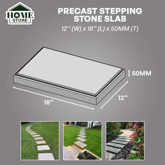 Home Store Precast Stepping Stone Slab For Gardening & Landscape 12'' 304.8MM (W) x 18'' 457.2MM (L) x 50MM (T) - Bare Finish Home Store Precast Stepping Stone Slab For Gardening & Landscape 12'' 304.8MM (W) x 18'' 457.2MM (L) x 50MM (T) - Bare Finish