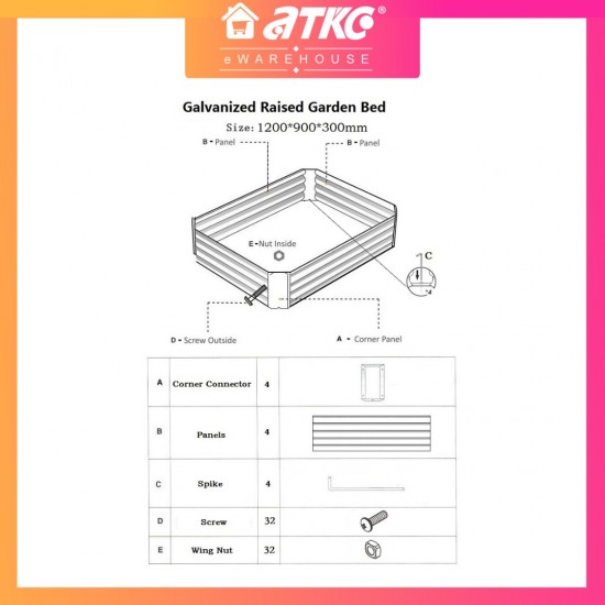 Home Store Type 5B Galvanized Raised Garden Bed 1800MM (L) x 900MM (W) x 300MM (H) - Rectangular Home Store Type 5B Galvanized Raised Garden Bed 1800MM (L) x 900MM (W) x 300MM (H) - Rectangular