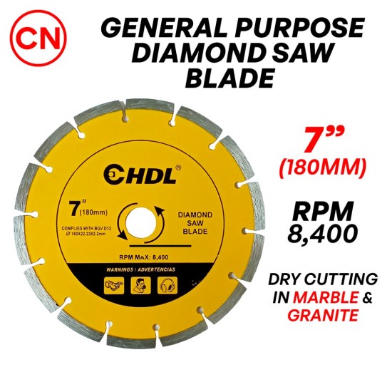 CN ''CHDL'' Diamond Saw Blade Cutting Disc Ultra Sharp 7'' 180MM (D) x 22.23MM (BD) x 2.2MM (T) CN ''CHDL'' Diamond Saw Blade Cutting Disc Ultra Sharp 7'' 180MM (D) x 22.23MM (BD) x 2.2MM (T)