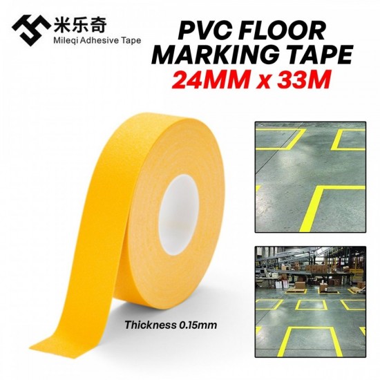 Mileqi PVC Floor Marking Tape Single Sided 12MM/24MM x 0.15MM (T) x 33M (L) - Yellow Mileqi PVC Floor Marking Tape Single Sided 12MM/24MM x 0.15MM (T) x 33M (L) - Yellow