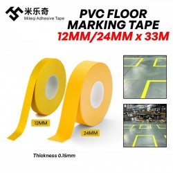 Mileqi PVC Floor Marking Tape Single Sided 12MM/24MM x 0.15MM (T) x 33M (L) - Yellow
