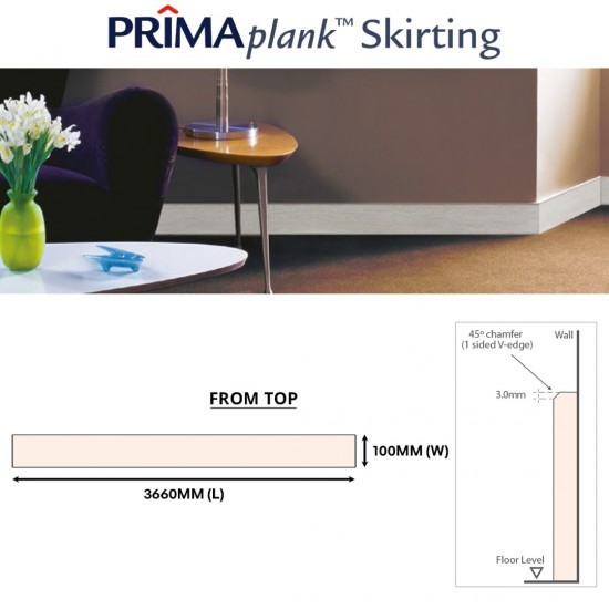 Saint-Gobain Prima Plank Skirting 1-Sided V-Edge 9.0MM (T) x 100MM (W) x 3660MM (L) - Woodgrain Saint-Gobain Prima Plank Skirting 1-Sided V-Edge 9.0MM (T) x 100MM (W) x 3660MM (L) - Woodgrain