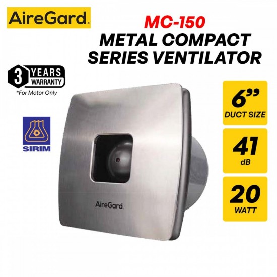 AireGard MC-150 Metal Compact Series Wall/Glass Mounted Room Ventilator 6" (150MM)