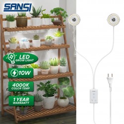SANSI 10W 2-Head Stickable LED Grow Light 4000K Daylight Full Spectrum With Timer
