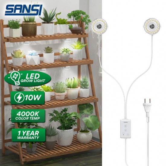 SANSI 10W 2-Head Stickable LED Grow Light 4000K Daylight Full Spectrum With Timer SANSI 10W 2-Head Stickable LED Grow Light 4000K Daylight Full Spectrum With Timer