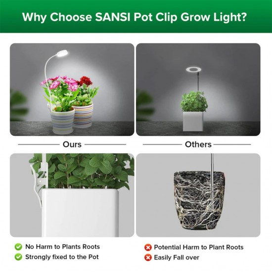 SANSI 10W Pot Clip LED Grow Light Goose Neck Full Spectrum 4000K Daylight With 4-Level Dimmable & Timer SANSI 10W Pot Clip LED Grow Light Goose Neck Full Spectrum 4000K Daylight With 4-Level Dimmable & Timer