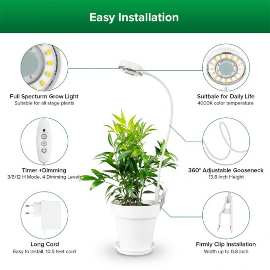 SANSI 10W Pot Clip LED Grow Light Goose Neck Full Spectrum 4000K Daylight With 4-Level Dimmable & Timer SANSI 10W Pot Clip LED Grow Light Goose Neck Full Spectrum 4000K Daylight With 4-Level Dimmable & Timer