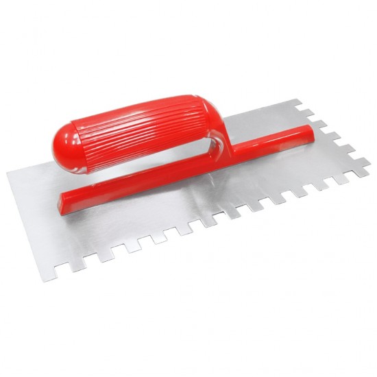 CN Steel Mosaic Cement Trowel With L-Shape Notch 10MM Teeth 120MM (W) x 280MM (L) - Red PVC Handle CN Steel Mosaic Cement Trowel With L-Shape Notch 10MM Teeth 120MM (W) x 280MM (L) - Red PVC Handle