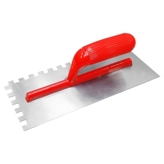 CN Steel Mosaic Cement Trowel With L-Shape Notch 10MM Teeth 120MM (W) x 280MM (L) - Red PVC Handle CN Steel Mosaic Cement Trowel With L-Shape Notch 10MM Teeth 120MM (W) x 280MM (L) - Red PVC Handle
