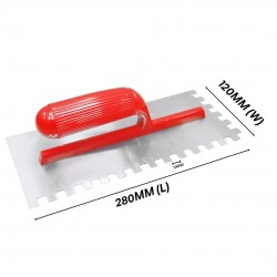 CN Steel Mosaic Cement Trowel With L-Shape Notch 10MM Teeth 120MM (W) x 280MM (L) - Red PVC Handle CN Steel Mosaic Cement Trowel With L-Shape Notch 10MM Teeth 120MM (W) x 280MM (L) - Red PVC Handle