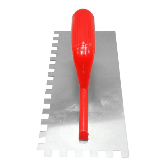 CN Steel Mosaic Cement Trowel With L-Shape Notch 10MM Teeth 120MM (W) x 280MM (L) - Red PVC Handle CN Steel Mosaic Cement Trowel With L-Shape Notch 10MM Teeth 120MM (W) x 280MM (L) - Red PVC Handle