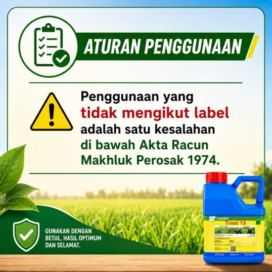 4L Trast 15 Racun Rumput Racun Rumpai Racun Lalang Glufosinate Ammonium 13.5% (Kelas III) 4L Trast 15 Racun Rumput Racun Rumpai Racun Lalang Glufosinate Ammonium 13.5% (Kelas III)