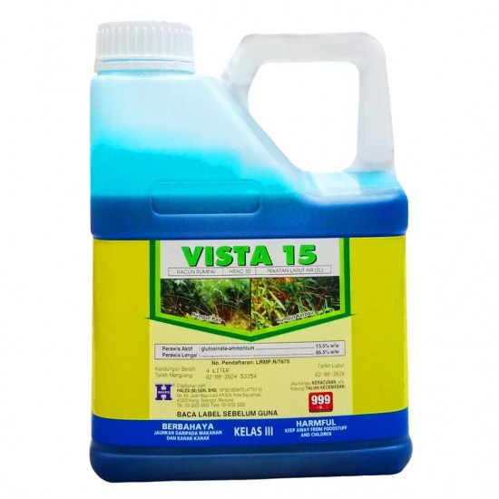 4L Vista 15 Racun Rumput Racun Rumpai Racun Lalang Glufosinate Ammonium 13.5% (Kelas III) 4L Vista 15 Racun Rumput Racun Rumpai Racun Lalang Glufosinate Ammonium 13.5% (Kelas III)